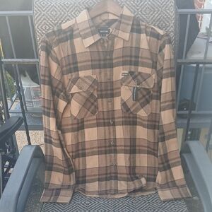 Brixton Men's Tan and Brown Plaid Shirt